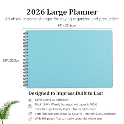 Leanga 2026 Planner, Dated Weekly & Monthly Planner with Goal Setting and Habit Tracker for Achieving Success, Academic Desk Calendar-13-1/2" x 9",Large Hardcover Dashboard Deskpad-Azure - color: Azure