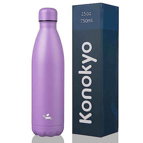 Konokyo Insulated Water Bottles,25 oz Double Wall Stainless Steel Vacumm Metal Flask for Sports Travel,Lavender - color: Lavender, size: 25 Ounces