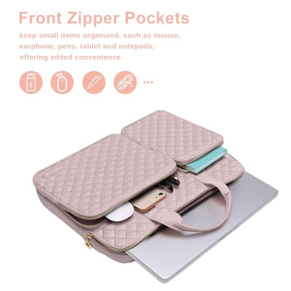 MOSISO 360 Protective Laptop Case 13.3 inch, 13-13.3 inch Laptop Sleeve Compatible with MacBook Air/Pro 13/Pro 14,HP Dell ASUS Lenovo, Square Quilted Bag Cover with 2 Pockets&Handle&Belt, Pink - color: Pink, size: 13.3 inch