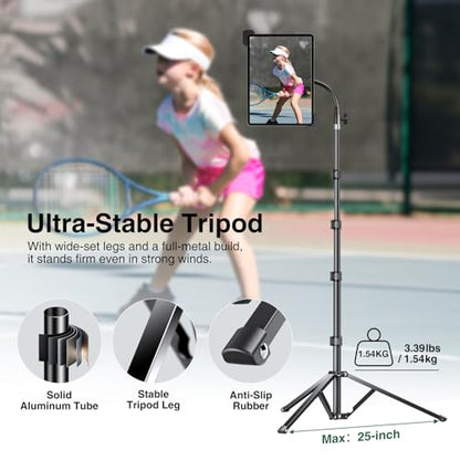 elitehood Diagonal iPad Tripod Stand, 72in Gooseneck Tablet Floor Stand | Quick Lock & Easy Use Diagonal iPad Holder, Heavy Duty Aluminum Tall iPad Stand for Pro 13 11, Mini, Air and 9-13" Tablets - size: 9–13" · Diagonal Clamp
