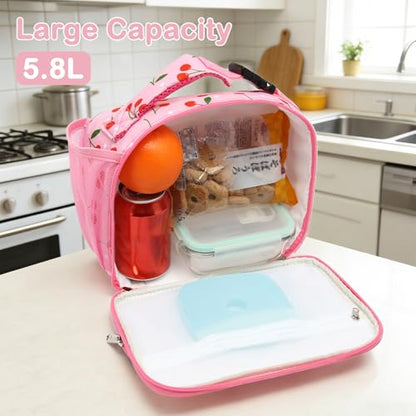 FlowFly Kids Lunch box Insulated Soft Bag Mini Cooler Back to School Thermal Meal Tote Kit for Girls, Boys,Cherry - color: Cherry