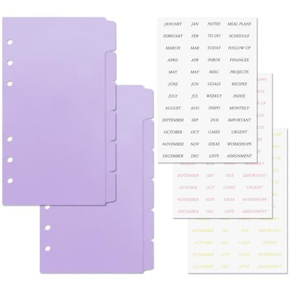 Koqye 12PCS Purple Personal Dividers with 6 Blank Tabs & Planner Stickers | 3.75" x 6.75", Plastic Side Tab Dividers Refillable Page Protectors for 6-Ring Binders, Planner, Agenda - color: Purple - 2 Set