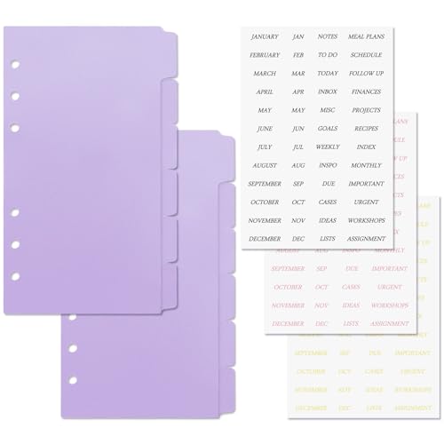 Koqye 12PCS Purple Personal Dividers with 6 Blank Tabs & Planner Stickers | 3.75" x 6.75", Plastic Side Tab Dividers Refillable Page Protectors for 6-Ring Binders, Planner, Agenda - color: Purple - 2 Set