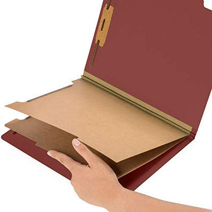 Blue Summit Supplies 10 Classification Folders, 2 Divider, Red | Heavy-duty, 2 in expansion, 2 prong fasteners, 2 dividers, 6 sections, for medical, legal, and personnel files