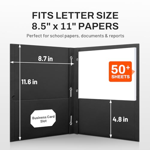 SUNEE 2 Pocket Folders with Prongs (100 Pack, Black), Paper Folders with 2 Pockets and 3 Prongs Fit Letter Size Paper, Folders with Prongs for School Office Home Business - color: Black