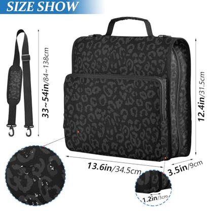 Zipper Binder Bag 3 Ring File Folder Portfolio Organizer Zippered Binder Bags with Strap Fits Laptop Women Men - color: 12-leopard Black