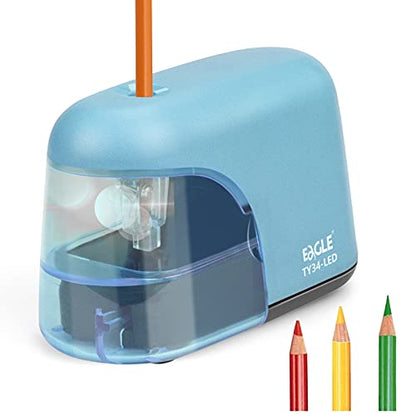 Eagle Electric Pencil Sharpener, Battery Powered Sharpener, LED Light Shinning During Sharpening, Portable, with Reusable and Replaceable Blade, Suitable for Kids, Ideal School Office Supplies(Blue) - color: Blue