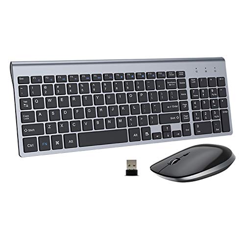 FENIFOX Keyboard and Mouse Wireless, USB 2.4GHz Combo Silent Quiet Low Profile Compact Full Size Flat Slim Thin Portable with Number Pad Soft Cover for PC Laptop Computer Office - Black & Grey - color: Black Grey