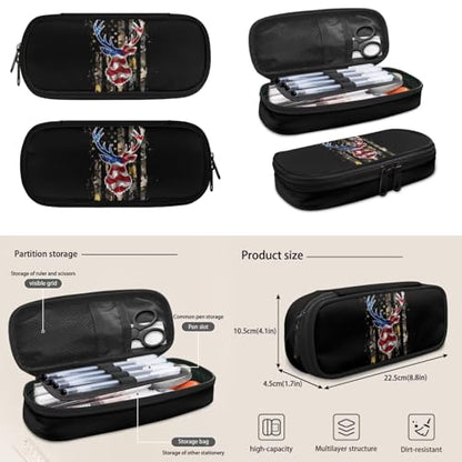 Deer American Flag Boys Camo Backpack with Lunch Box and Pencil Case Water Bottle Pouch 4PCS Set Bookbag with Front Pocket for School Teens 17 inch School Bag for Back to School Season - color: Deer American Flag Camo