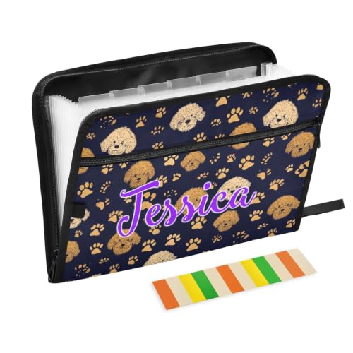 Kcldeci Custom Expanding File Folder with 13 Pockets,Goldendoodle and Dog Paws1 Personalized Accordion Document Organizer with Labels, A4 Letter Size Portable Paper Storage for Office School Home Trav - color: Goldendoodle and Dog Paws1