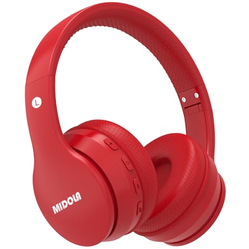MIDOLA Kids Headphones Bluetooth 5.3 Wireless 60H Play Time Volume Limit 85/110dB Over Ear Foldable Protection Headset/Wired AUX Cord Mic for Children Boy Girl Travel School Phone Pad Tablet Red - color: Red