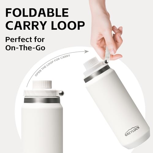 Greylock 20 oz Insulated Water Bottle with Straw Lid, Reusable Stainless Steel Sports Water Bottles with Foldable Handle, Leak Proof, Double-Wall Vacuum Insulation, 24 Hours Cold (White) - color: White, size: 20 Ounces