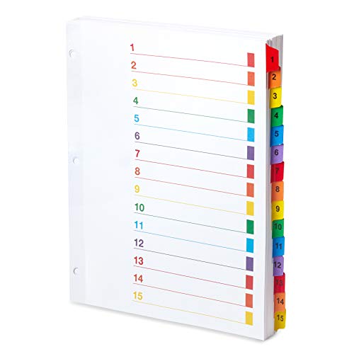 Blue Summit Supplies 15 Tab Binder Dividers for 3 Ring Binder or Notebook, Subject Dividers with Multicolor Numbered Tabs, Includes Customizable Table of Contents Index, 3 Sets