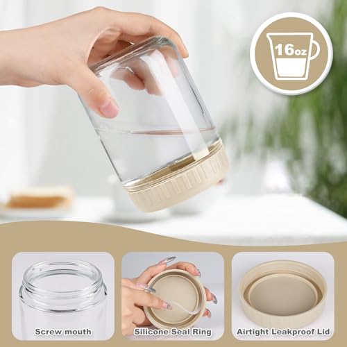 SHOWIN Overnight Oats Containers with Lids, 16oz Glass Jars with Lids 4 pcs, Apricot, Wide Mouth Mason jars for Salad, Yogurt, Snacks, Meal Prep - color: Camel, size: 16oz-4pc