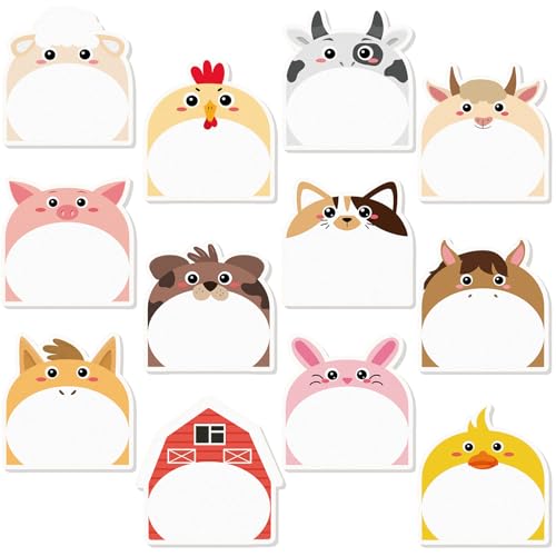 Yinder 24 Pads Cute Sticky Notes Fun Kawaii Farm Animal Sticky Notes Pads Bulk Cartoon Memo Self Adhesive Gift Back to School Veterinary Office School Tab Party Supplies - style: Farm Animals