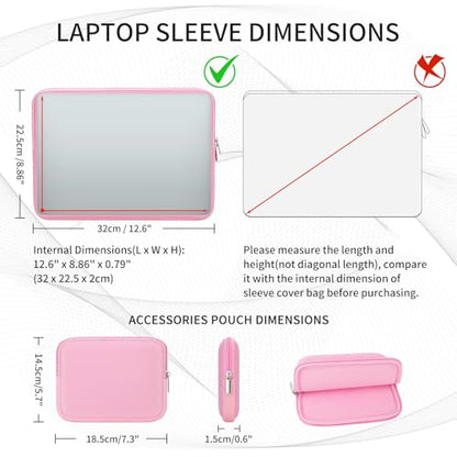RAINYEAR 13 Inch Laptop Sleeve Case with Accessories Pouch, Compatible with 13.3" MacBook Air/Pro M1 M2 M3 M4 M5 A3449 A3240 A3113 A2681 A2338 (Pink, Upgraded Version) - color: Pink(upgraded Version), size: 13"