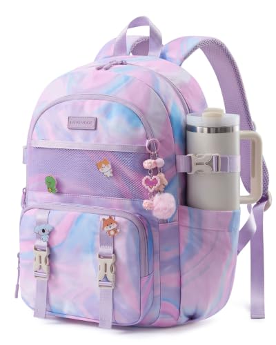 LOVEVOOK Cute School Backpack for Girls Ages 8-14, Lightweight Bookbag with Cartoon Charms & Pins, Back to School Backpack for Elementary & Middle School, Fits 15.6 Inch Laptop and 40oz Tumbler - color: Pastel Marble, size: 15.6 Inch