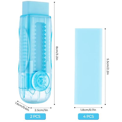 M&G 6 Pack Sliding Retractable Rubber Erasers, Push-Pull Large Pencil Erasers with Transparent Plastic Sleeve, Soft Rubber Erasers for Office, Drafting, and Everyday Use - color: Pink + Blue + Green