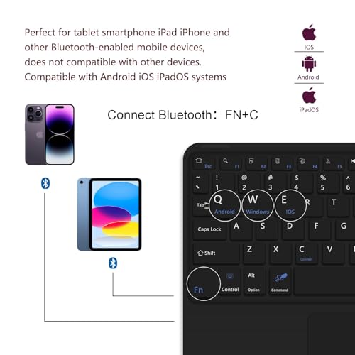 for Bluetooth Keyboard Touchpad Built, Cute Tablet Stand Adjustable & Foldable, Wireless Rechargeable Bluetooth for iPad, iPad Pro/Mini/Air, Samsung Xiaomi Tablets, etc -Pure Black - color: C-Touchpad Keyboard-Pure BLACK