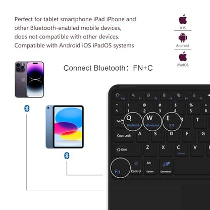 for Bluetooth Keyboard Touchpad Built, Cute Tablet Stand Adjustable & Foldable, Wireless Rechargeable Bluetooth for iPad, iPad Pro/Mini/Air, Samsung Xiaomi Tablets, etc -Pure Black - color: C-Touchpad Keyboard-Pure BLACK
