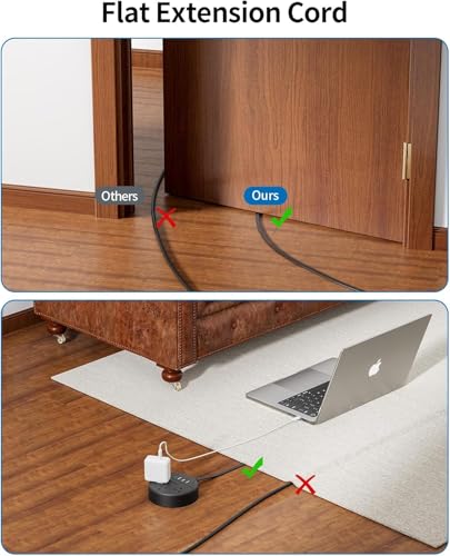 Extension Cord 25 ft, NTONPOWER Flat Plug Power Strip with USB, 3 Outlet 2 USB Desktop Charging Station, Wall Mount Power Strip for Home Office, Black - size: 25 FT Cord, style: 3A2U