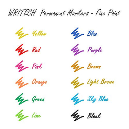 WRITECH Retractable Permanent Markers Assorted : Fine Point Marker Pen,12 Count