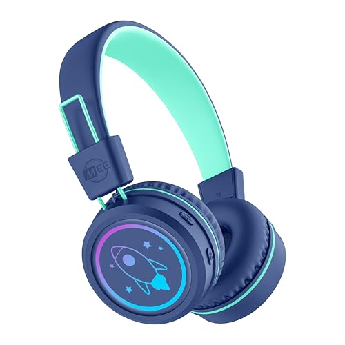 MEE audio KidJamz KJ55BT Bluetooth Wireless Safe Listening Headphones for Children with LED Lights, 85dB Volume Limiter, Mic & 40h Battery (Blue) - color: Blue, style: Standard