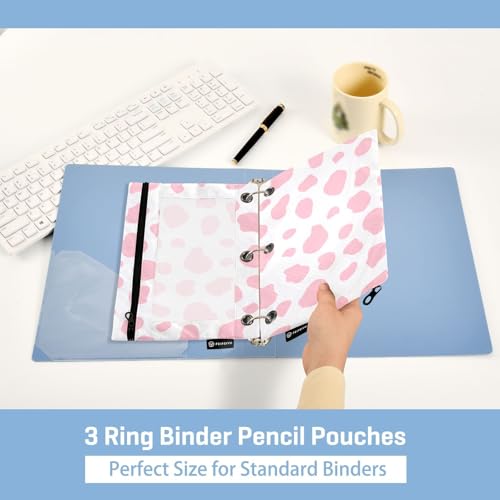 2 Pack 3 Ring Binder Pencil Pouch Pink Cow Pencil Case Pencil Bags with Zipper, Clear PVC Binder Pockets for Office Daily Supplies - color: Color 18