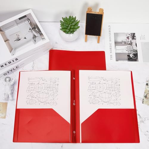 Yeaqee 150 Pack Plastic Folders with Prongs Heavy Duty Plastic 2 Pocket Folder with 3 Prongs, Business Card Slot for Back to School Office Home 11.6 x 9.5 Inch (Red) - color: Red