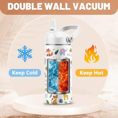 Animal Lovers Gifts,16 oz Water Bottle with Straw Lid, Forest Animals Water Bottle, Stainless Steel Insulated Tumbler, Cute Wildlife Animals Cup Gifts for Birthday Christmas - color: Forest Animals