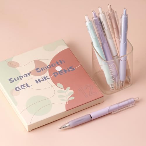 Ultra Fine Point Gel Pen 0.38mm Smooth Writing Pens,12 Pcs Black Ink Rollerball Pens For Note Taking,Cute Pens for Girls Kids