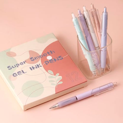 Ultra Fine Point Gel Pen 0.38mm Smooth Writing Pens,12 Pcs Black Ink Rollerball Pens For Note Taking,Cute Pens for Girls Kids