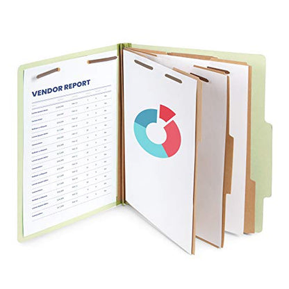 Blue Summit Supplies 10 Classification Folders, 3 Divider, Gray Green | Heavy-duty, letter size, 2 in expansion, 2 prong fasteners, 3 dividers, for medical and legal files