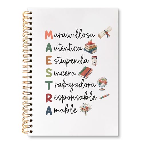 Teacher Spiral Notebook Journal, End of Year Best Teacher Gifts Journal for Notes Planning, Maestra for Notes Planning Gifts, Teachers Office Supplies, 5.5 X 8.3 Inch - color: Maestra