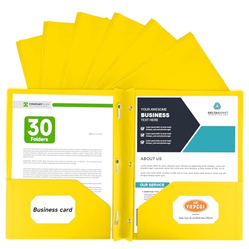Plastic Folders with Pockets and Prongs,30 Pack Letter Size Two Pocket Folders with 3 Prong, Durable Colored Folders for School, Office, and Home Organization Yellow - color: Yellow