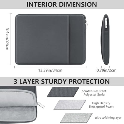 14 Inch Laptop Sleeve Shockproof Padded Carrying Case Computer Protective Cover Bag with Pocket Compatible with 14 Inch Acer ASUS HP Dell Chromebook Thinkpad Notebook, Gray - color: Gray, size: 14"