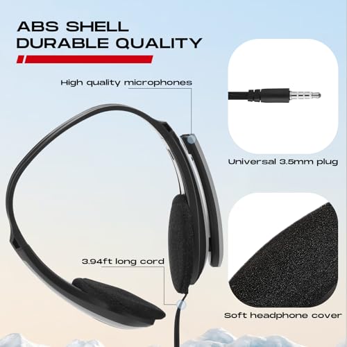 Yunsailing 20 Pack Bulk Classroom Headphones with Microphone Students Wired School Class Set Headphones for School Library Computer Office Adults 3.5 Jack Universal Plug(Grey) - color: Grey