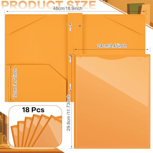 Henoyso 18 Pcs Plastic Folder with Clear Front Pocket and 3 Prong Plastic Folders with Card Slot Pocket Folders with Prongs for School Office (Orange) - color: Orange