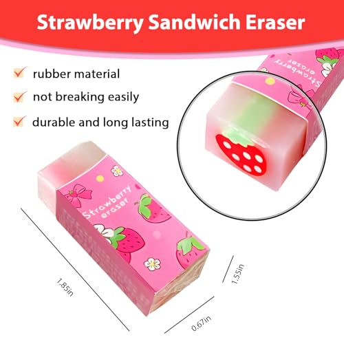 Cute Strawberry Mechanical Pencil Set Include 3Pcs Kawaii Mechanical Pencils,3 Tubes Mechanical Pencil Lead Refills,3Pcs Strawberry Erasers,Strawberry School Supplies for Office School Supplies