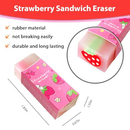 Cute Strawberry Mechanical Pencil Set Include 3Pcs Kawaii Mechanical Pencils,3 Tubes Mechanical Pencil Lead Refills,3Pcs Strawberry Erasers,Strawberry School Supplies for Office School Supplies
