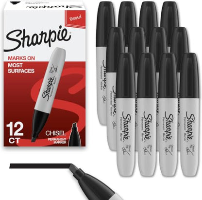 Sharpie Permanent Markers,Chisel Tip,Black,- Home,School,Office Supplies,12 Count (Pack of 12) - size: 12 Count (Pack of 12)