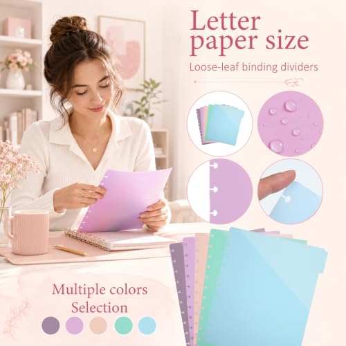 5 Pcs Discbound Dividers with Pockets and Tabs 11" x 9.5" Disc Notebook Binder Inserts Plastic Index Dividers Blank Index Divider for Planner Folder Office School (11 Holes)