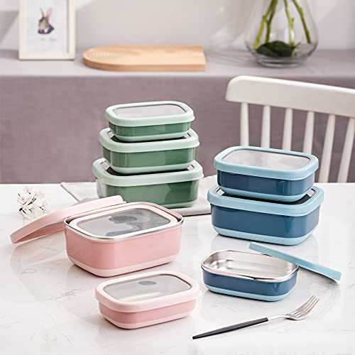 Lille Home Leak Proof Steel Food Containers - Snack Stainless Steel Containers - Ideal for Educational Settings & Daycare - Nesting Trio with Silicone Lids - 47oz+30oz+16oz - Dark Green - color: Dark Green
