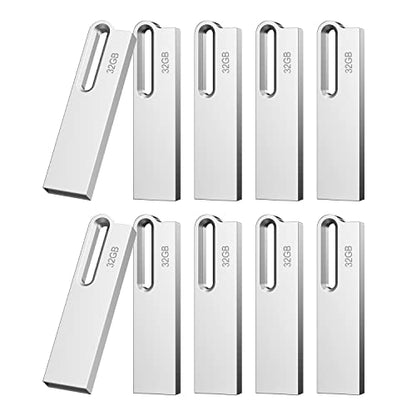 Aiibe 32GB Metal USB Flash Drive 10 Pack 32GB Thumb Drive USB Drive USB 2.0 Memory Stick Jump Drive 32 GB Zip Drives with Keychain, Silver - color: Silver 10 Pack, size: 32GB