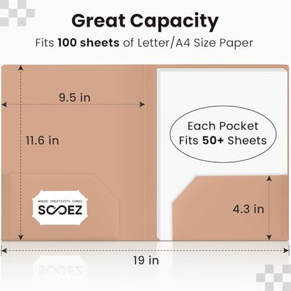 Sooez 6Pack Folders with Pockets, Pocket Folders with Extra Labels, Plastic Folders with Pockets, 2 Pocket Folders Bulk, Heavy Duty File Folders, School Folders Business Folder Office Filing Supplies - color: Green Colors