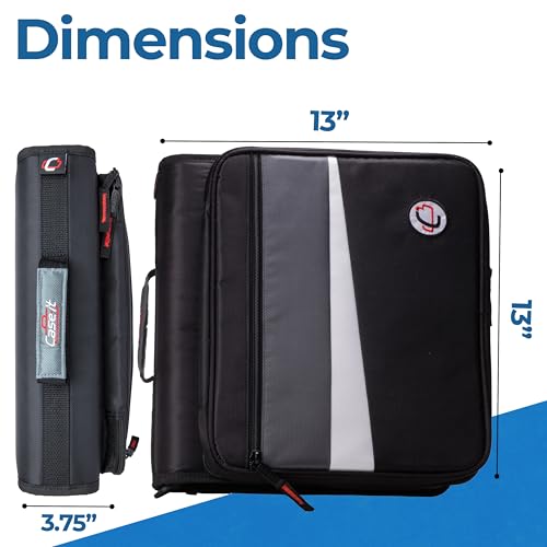 Case-it 2 Inch 3 O-Ring Zipper Binder with Padded Laptop Case Workstation, Shoulder Strap, LT-117, Black - color: D Black / Multi, size: 1 Pack