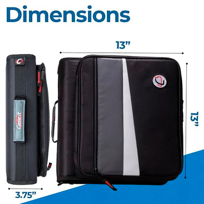 Case-it 2 Inch 3 O-Ring Zipper Binder with Padded Laptop Case Workstation, Shoulder Strap, LT-117, Black - color: D Black / Multi, size: 1 Pack