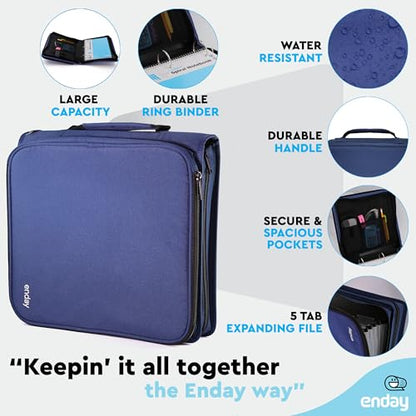 Zipper Binder 3 Ring, Large 2 Inch Binder with Zipper, 880 Sheet Capacity with Durable Handle, Multiple Pockets School Organizer, Blue - by Enday - color: Blue