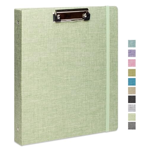 Three Ring Binder with Clipboard, Linen Cover Clipboard Binder 1 Inch for 8.5" x 11" Paper, 2 Interior Pockets Paper for Organization of School, Business and Home - color: A-lightgreen, size: 1PACK