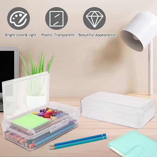 SFLHHDM Large Pencil Box, Double Layer Capacity Pencils Holders, Clear Hard Pen Case with Snap-tight Lid, Plastic Pencil Case for Office School, Pen Boxes Storage School Box (Transparent-1pcs) - color: Transparent-1pcs